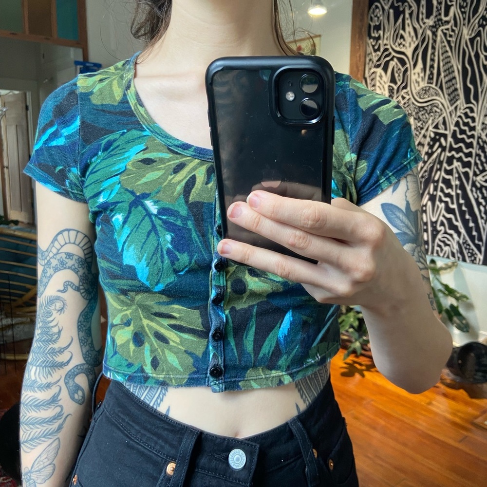 American apparel crop with monsters tropical print